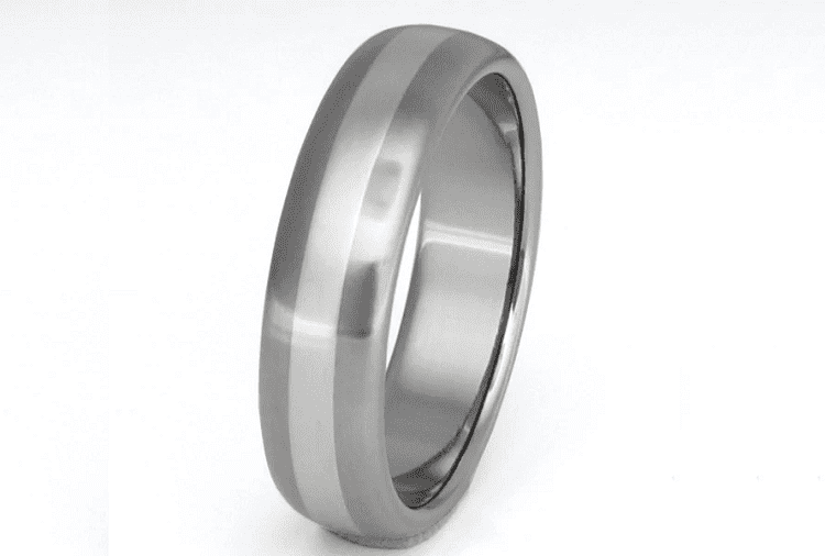 Titanium Wedding Ring with Platinum Inlay